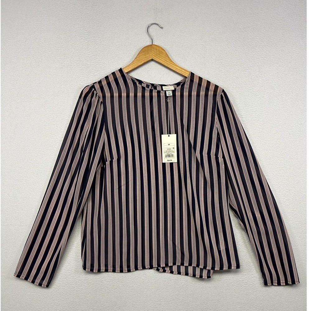 Dark Academia Preppy A New Day Womens Size M Navy Pink Striped Long Sleeve Top